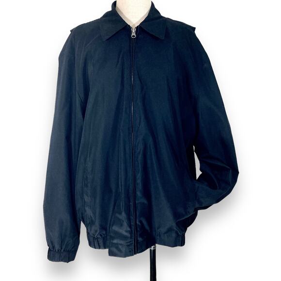 Black plaid lined utility jacket, mens large windbreaker coat by Covington - Picture 4 of 10